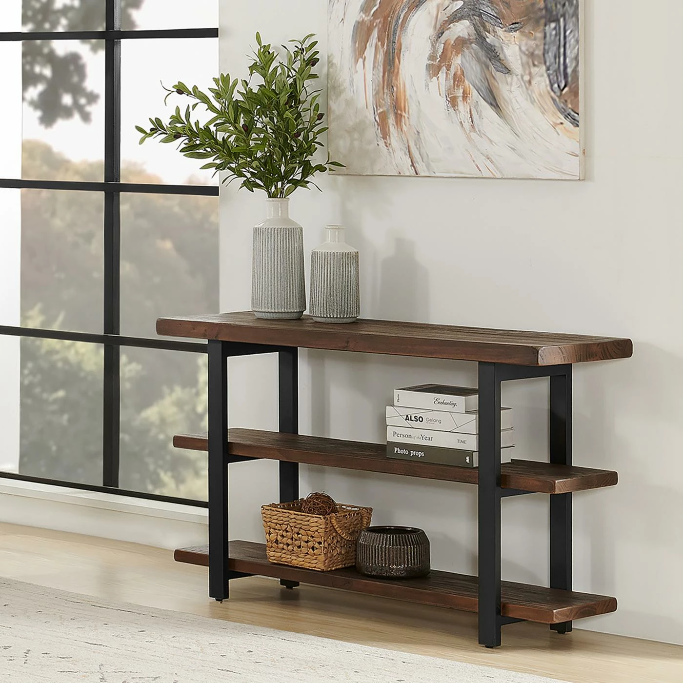 Discount ๐ Classic & Traditional Console Tables Alaterre Furniture Pomona Metal And Wood Media/Console Table - Rustic Natural ๐ - Image 2