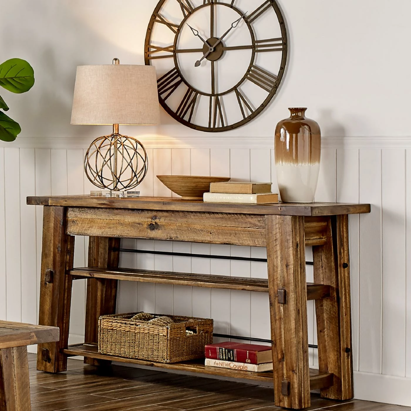 Top 10 π€© Distressed & Industrial Style Console Tables Alaterre Furniture Durango Industrial Wood Console/Media Table With Two Shelves π - Image 2