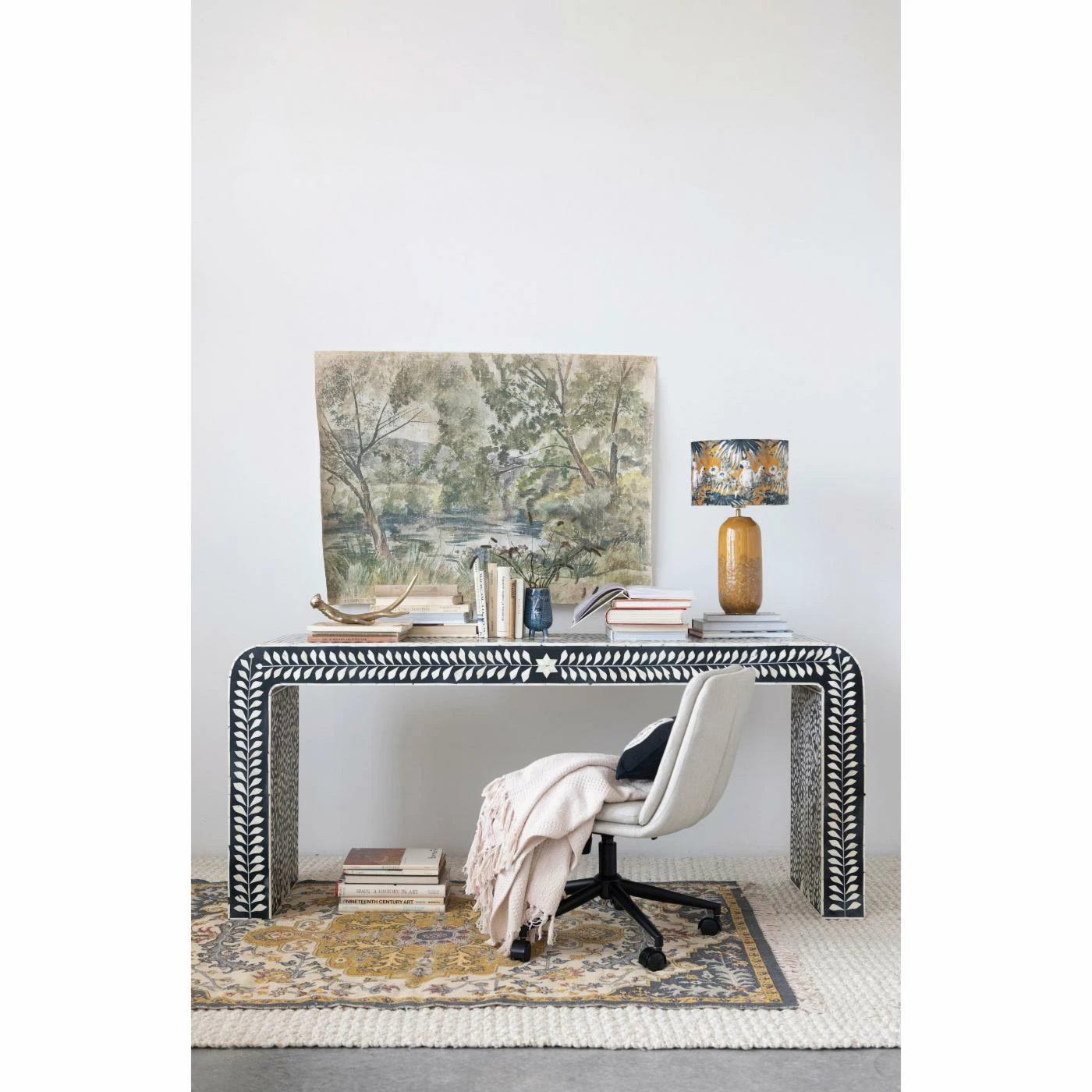 Hot Sale π Rustic Console Tables Creative Co-Op Bone Inlay Waterfall Edge Console Table 𧨠- Image 2