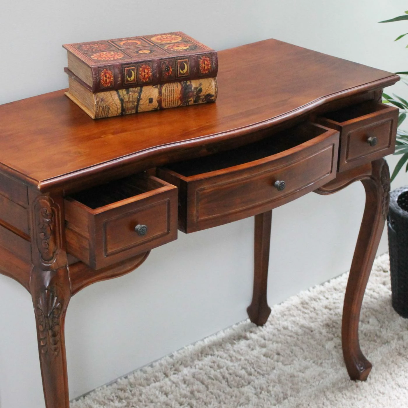 Best deal π€© Classic & Traditional Console Tables International Caravan Windsor Hand Carved Walnut Stain 3 Drawer Console Table π - Image 2