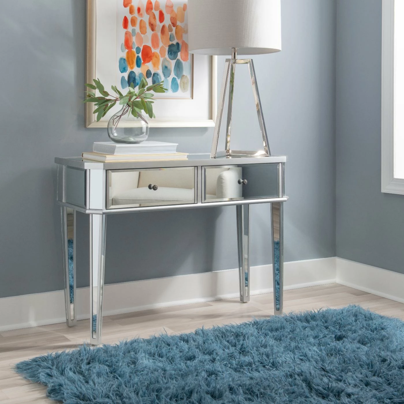 Brand new โจ Glam Console Tables Powell Mirrored 2-Drawer Small Console - Mirrored Surfaces And Luxe Silver Wood ๐ - Image 2