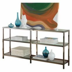 Hot Sale ⌛ Contemporary & Modern Console Tables Benzara Industrial Metal Bookcase With Glass Shelves 🔥