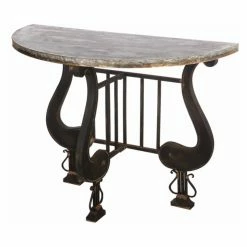 Best Pirce 🌟 Distressed & Industrial Style Console Tables Benzara Antique Upgraded Demilune Console Table ✨