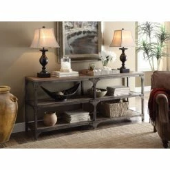 Discount 🎉 Distressed & Industrial Style Console Tables Benzara Industrial Console Table With 4 Shelves 🔔