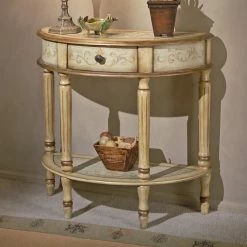 Best Pirce ๐ Butler Specialty Coastal & Nautical Console Tables Butler Demilune Console Table - Tuscan Cream Hand-painted ๐