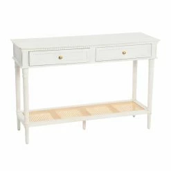 Promo 🎁 Coastal & Nautical Console Tables Creative Co-Op Maxwelton Wood And Cane Console Table - White 🥰