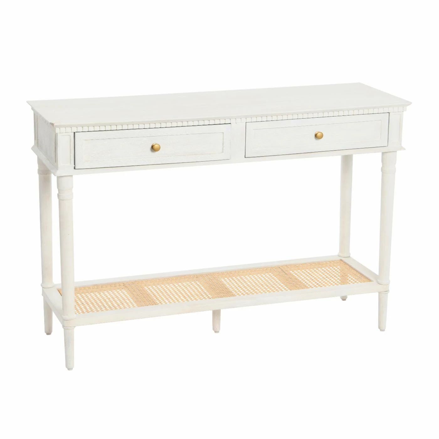 Promo 🎁 Coastal & Nautical Console Tables Creative Co-Op Maxwelton Wood And Cane Console Table - White 🥰