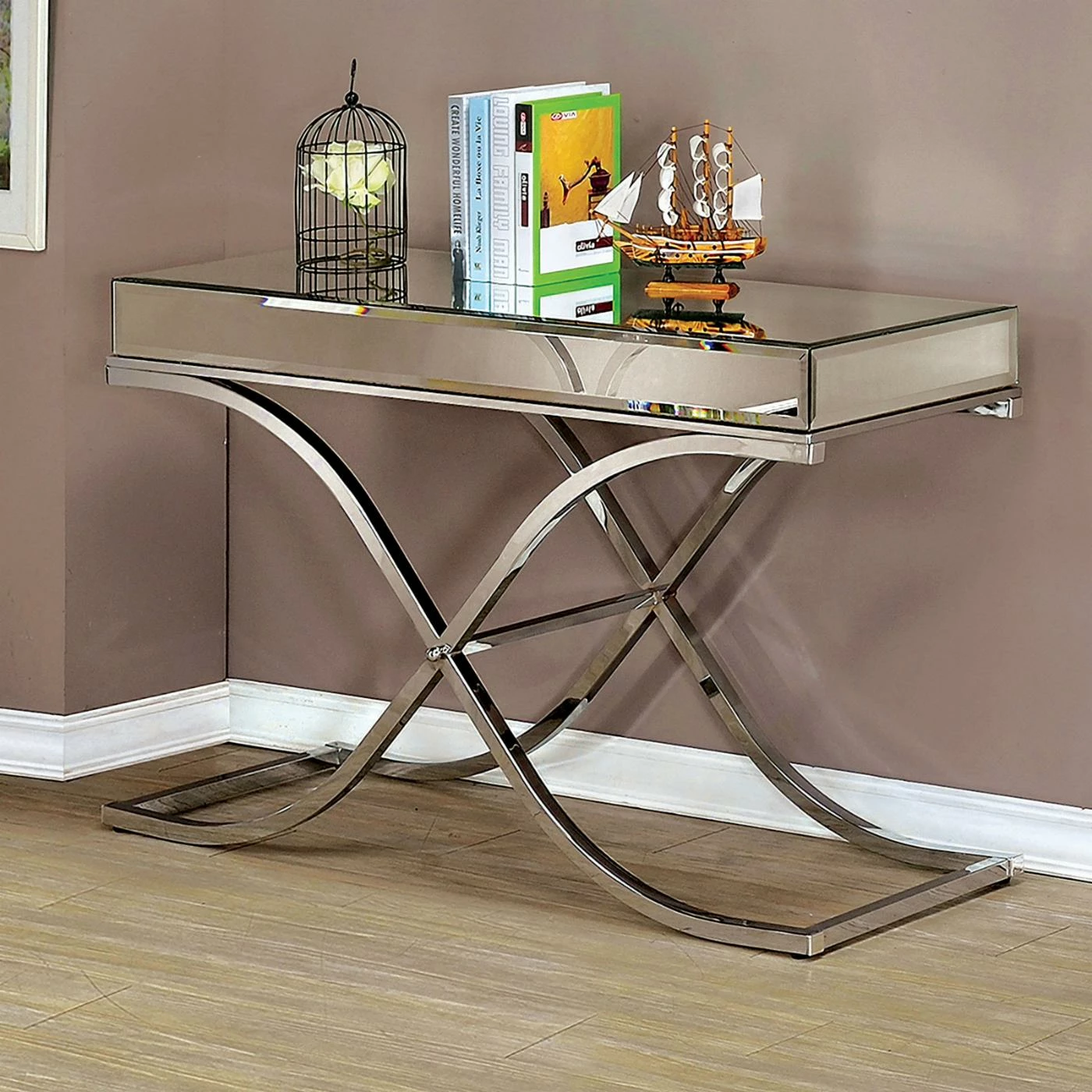 Outlet 🛒 Contemporary & Modern Console Tables Furniture Of America Sarita Mirror Top Sofa Table ❤️