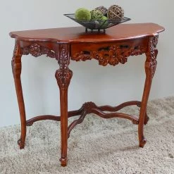 Outlet 🌟 Classic & Traditional Console Tables International Caravan Windsor Hand Carved Walnut Stain Console Table 👏
