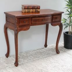 Best deal ๐คฉ Classic & Traditional Console Tables International Caravan Windsor Hand Carved Walnut Stain 3 Drawer Console Table ๐