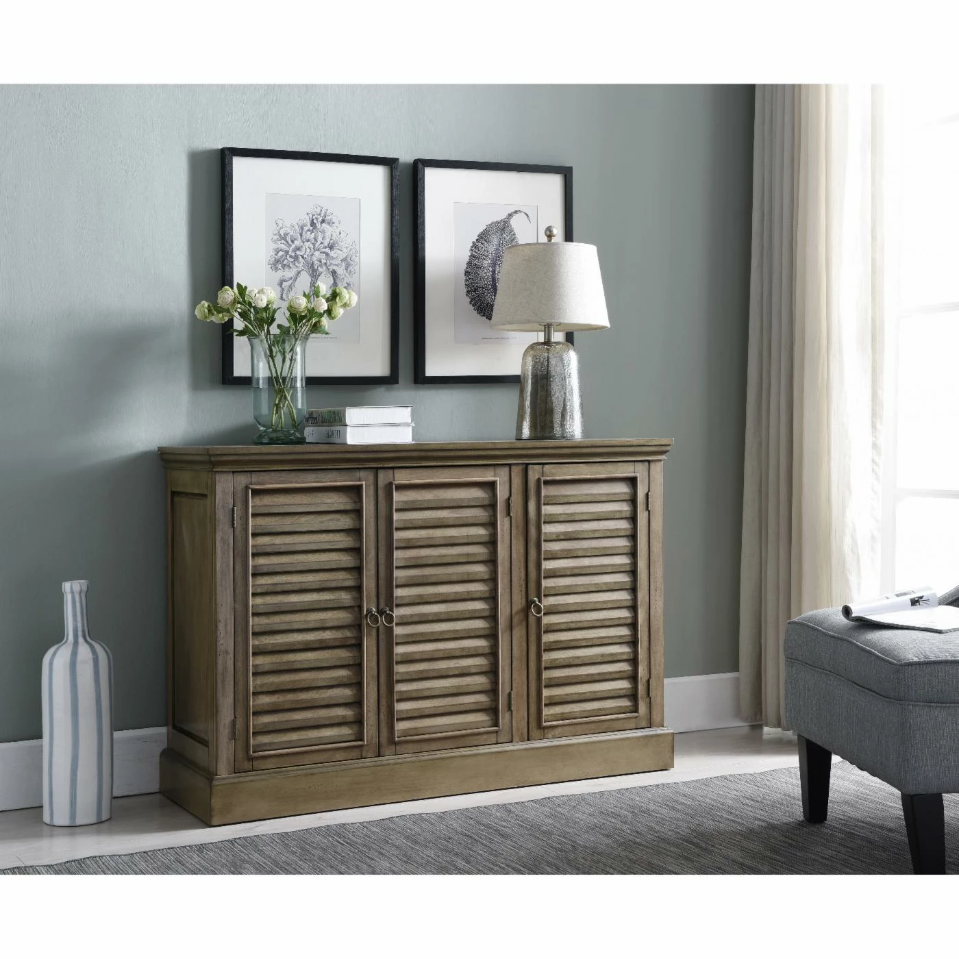 Hot Sale 🤩 K&B Furniture Coastal & Nautical Console Tables K&B Furniture C1207 Rectangle Wood Console Table With Shutter Doors 🛒