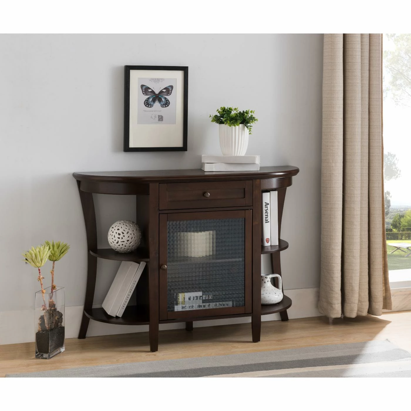 Outlet π― K&B Furniture Contemporary & Modern Console Tables K&B Furniture C1293 Walnut Finish Wood Console Buffet β¨