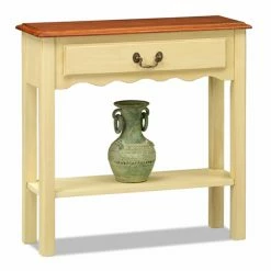 Buy ⌛ Classic & Traditional Console Tables Leick Home One Drawer Wave Hall Console Table With Shelf, Ivory And Brown Cherry 👍