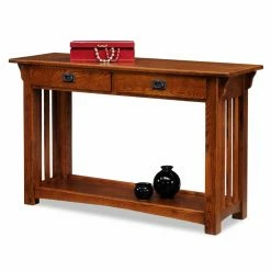 Outlet 🔥 Classic & Traditional Console Tables Leick Home Mission Impeccable Two Drawer Hall Console Sofa Table, Medium Oak 💯