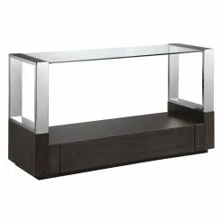 Outlet ✔️ Contemporary & Modern Console Tables Magnussen Revere Contemporary Glass Top Entryway Table With Storage 🔔