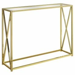 Discount 😉 Contemporary & Modern Console Tables Monarch Specialties Glass Top Console Table With Cross Legs 🔥