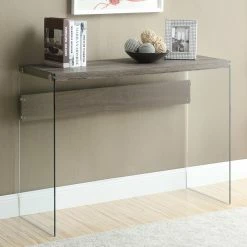 Best Sale 🔔 Monarch Specialties Contemporary & Modern Console Tables Monarch I 3055 Reclaimed-Look With Tempered Glass Sofa Table - Dark Taupe 👏
