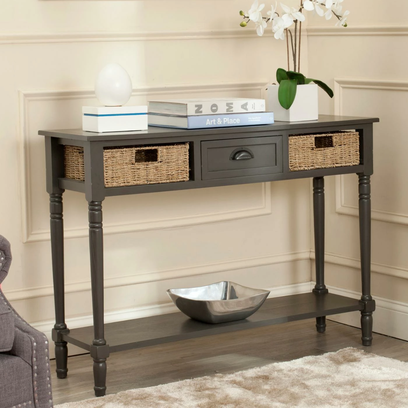 Best deal π€© Transitional Console Tables Safavieh Winifred Wicker Console Table With Storage π