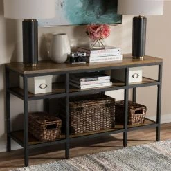 Coupon ⌛ Rustic Console Tables Baxton Studio Caribou Rustic Industrial Style Wood And Metal Console Table ❤️