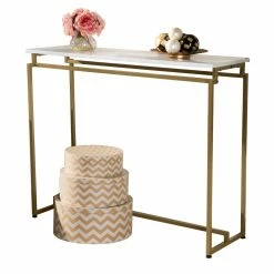 Best deal 🛒 Contemporary & Modern Console Tables Baxton Studio Renzo Modern / Contemporary Metal Console Table With Faux Marble Tabletop 🎁